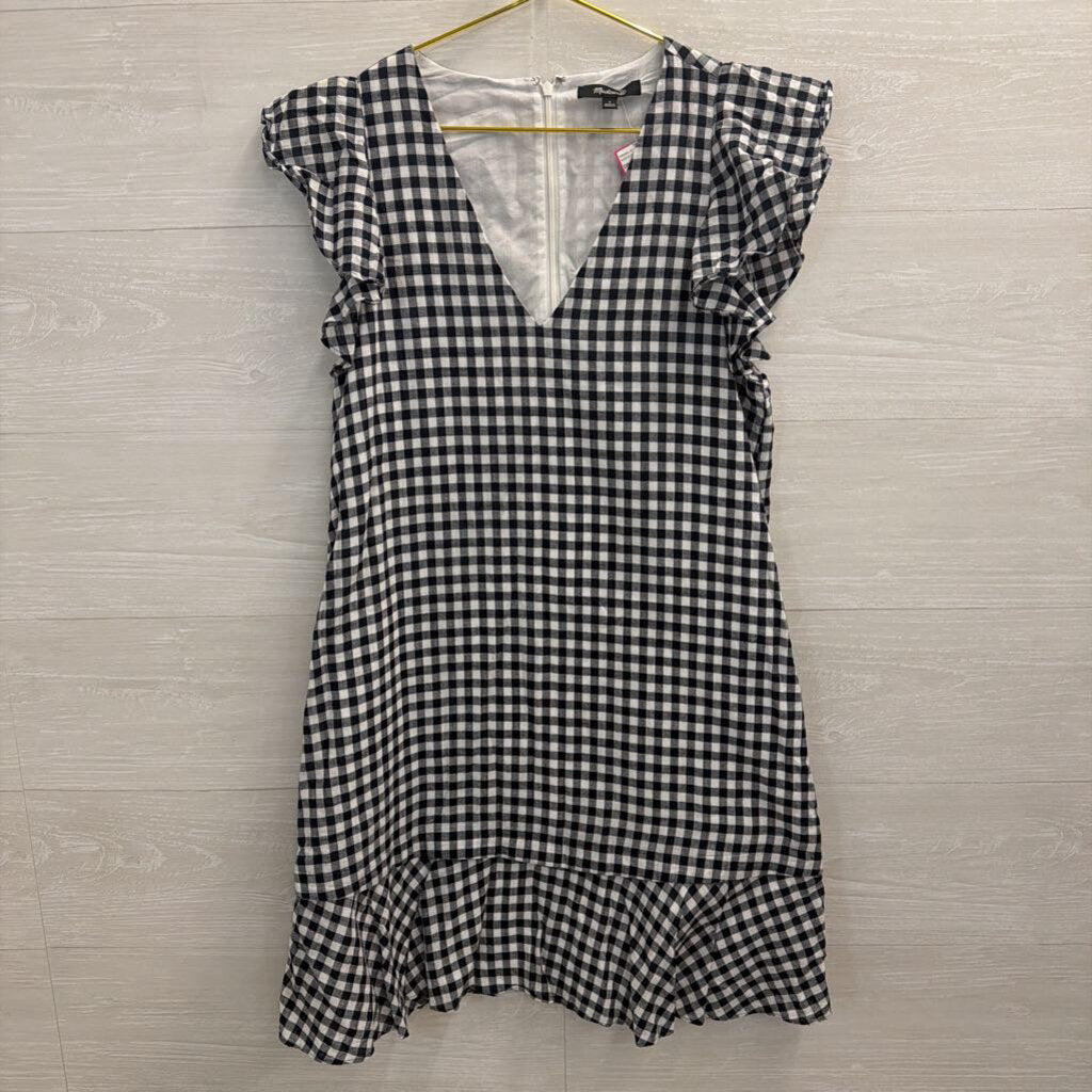 Madewell Navy/ White Gingham Short Ruffle Sleeve Dress 4