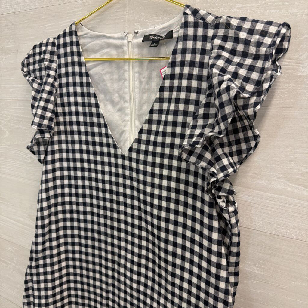 Madewell Navy/ White Gingham Short Ruffle Sleeve Dress 4
