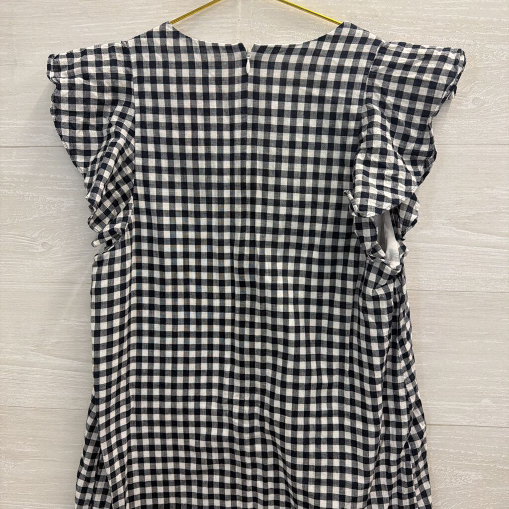Madewell Navy/ White Gingham Short Ruffle Sleeve Dress 4