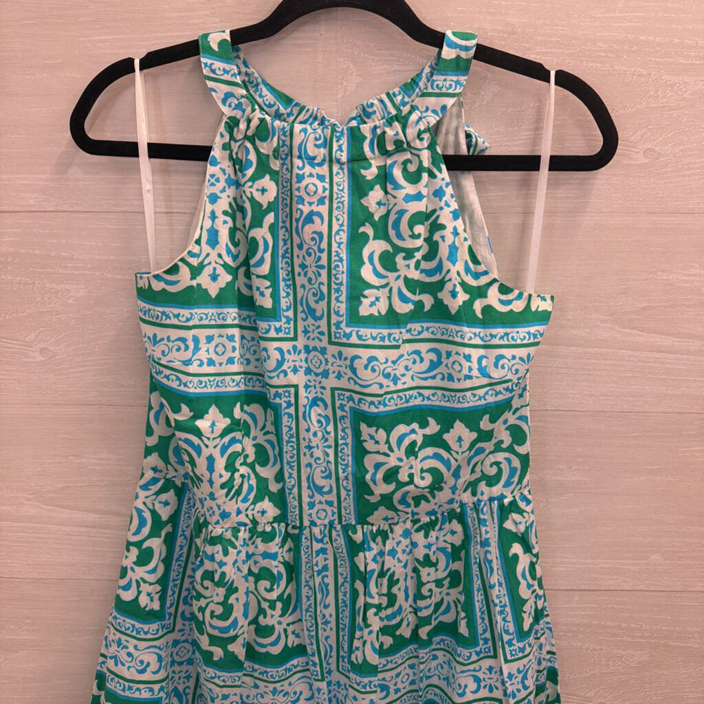 Talbots Green/ White Print High Neck Maxi Dress 2