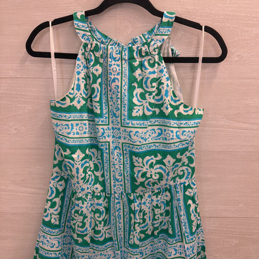 Talbots Green/ White Print High Neck Maxi Dress 2