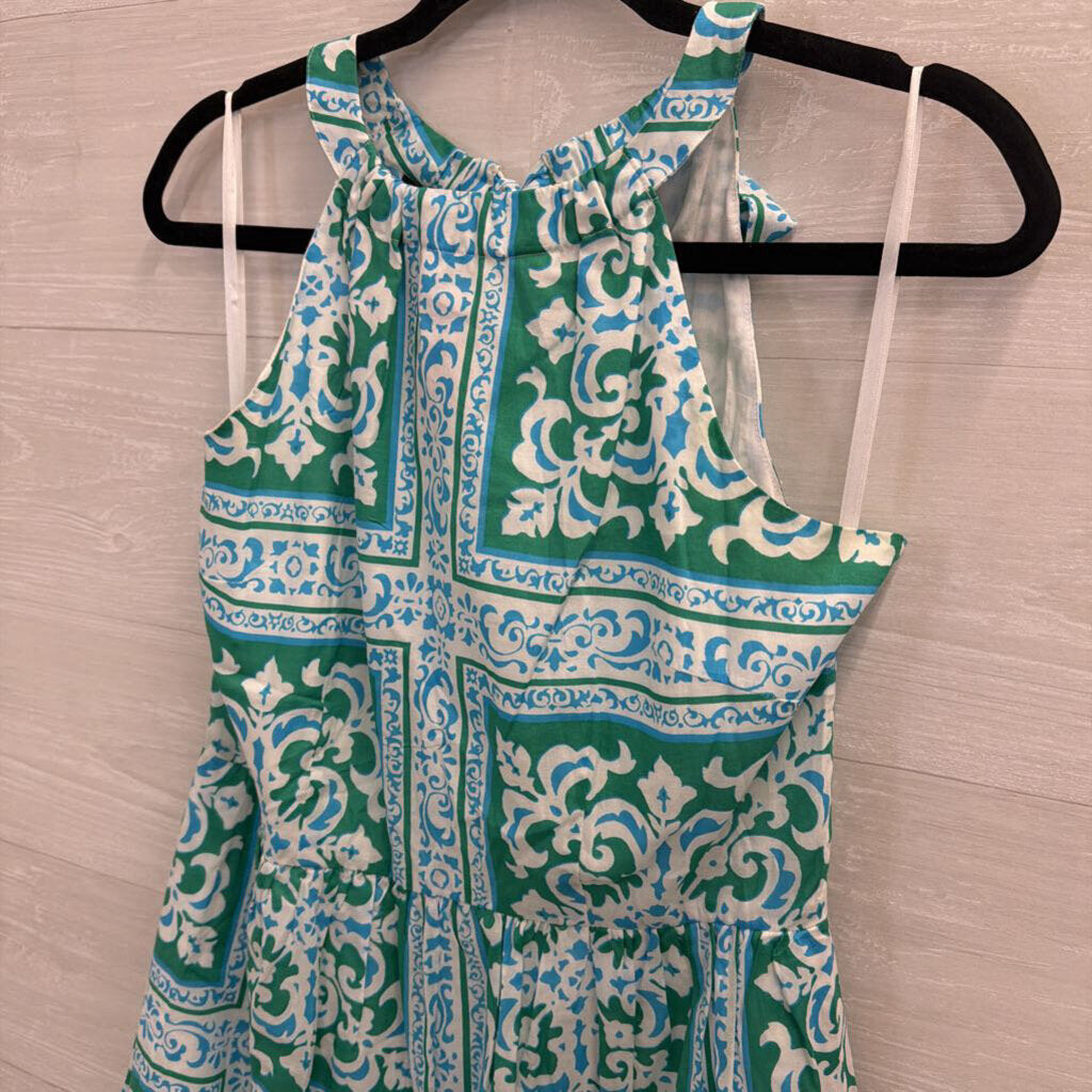 Talbots Green/ White Print High Neck Maxi Dress 2
