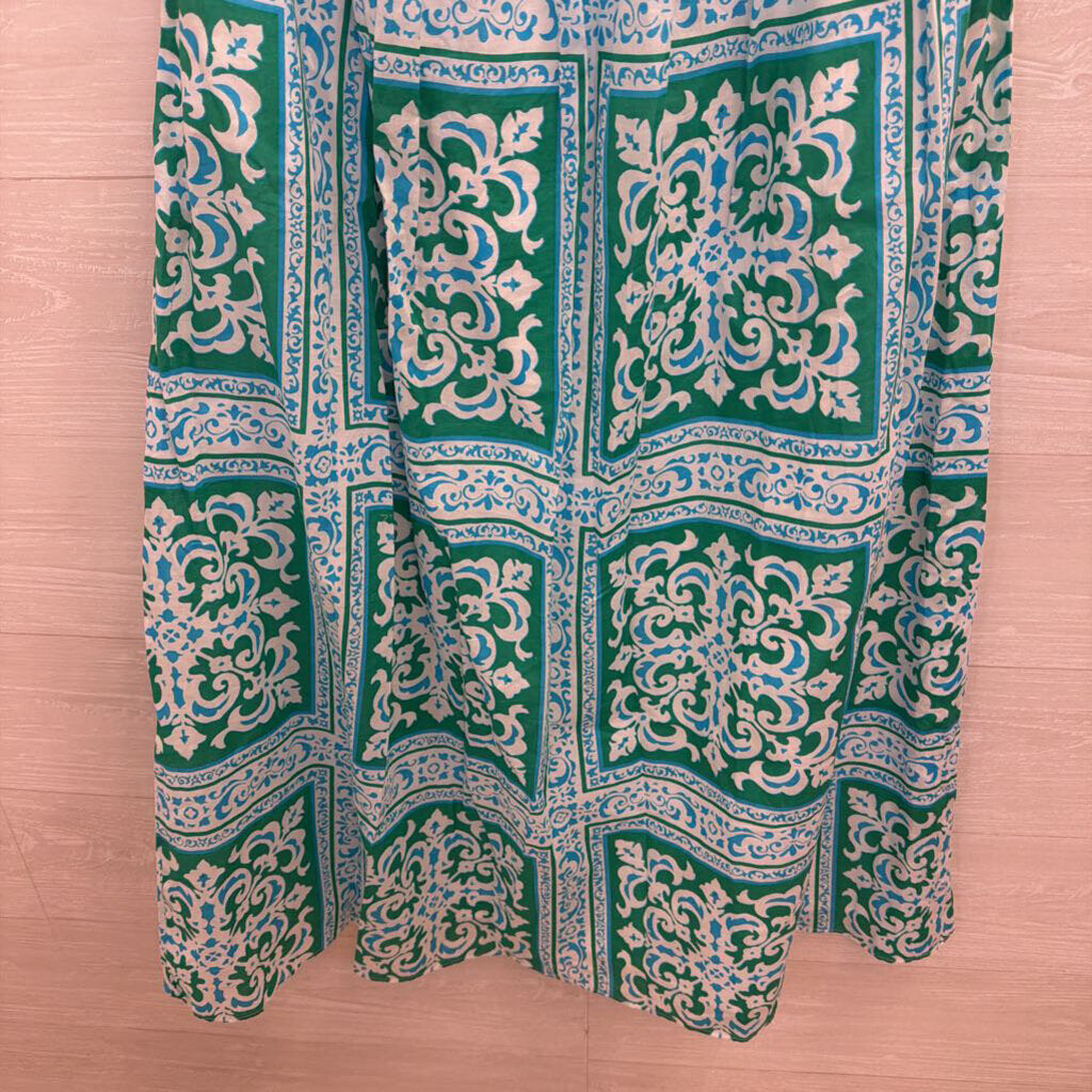 Talbots Green/ White Print High Neck Maxi Dress 2