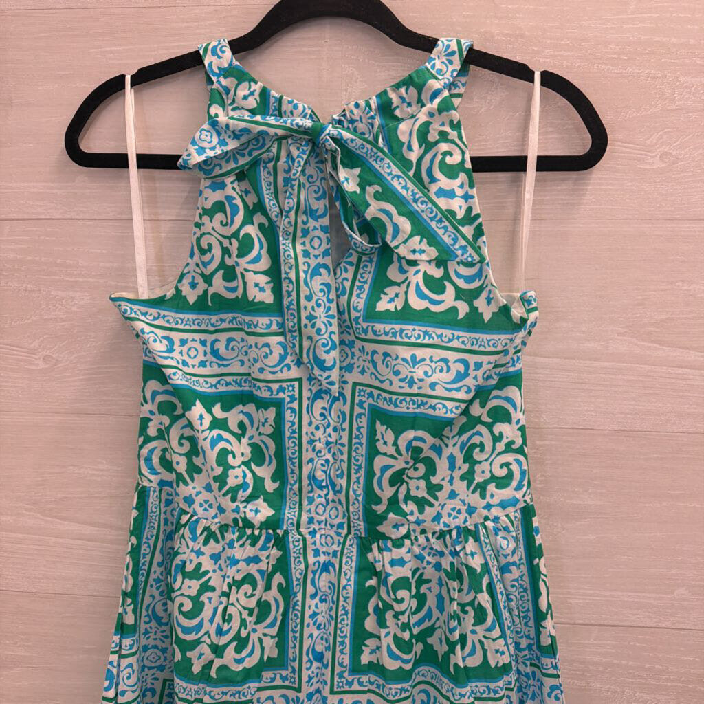 Talbots Green/ White Print High Neck Maxi Dress 2