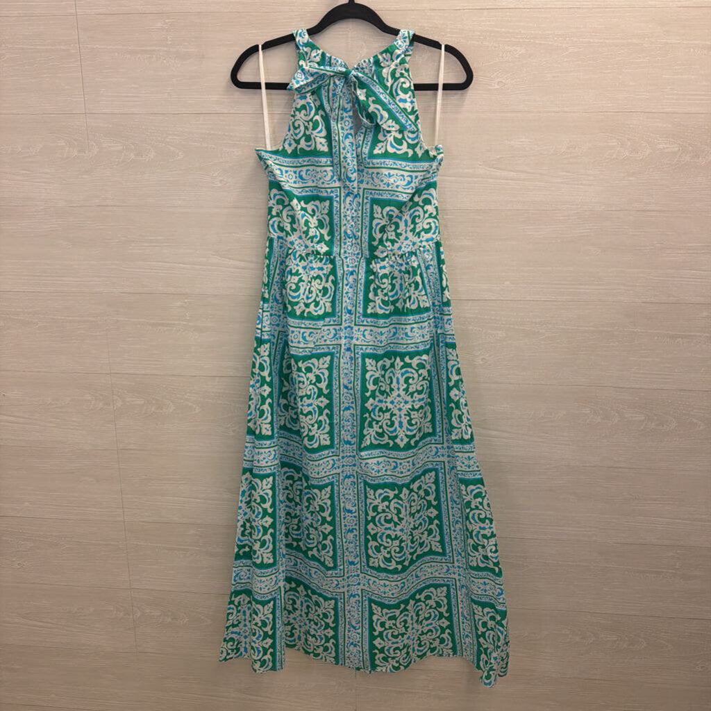 Talbots Green/ White Print High Neck Maxi Dress 2