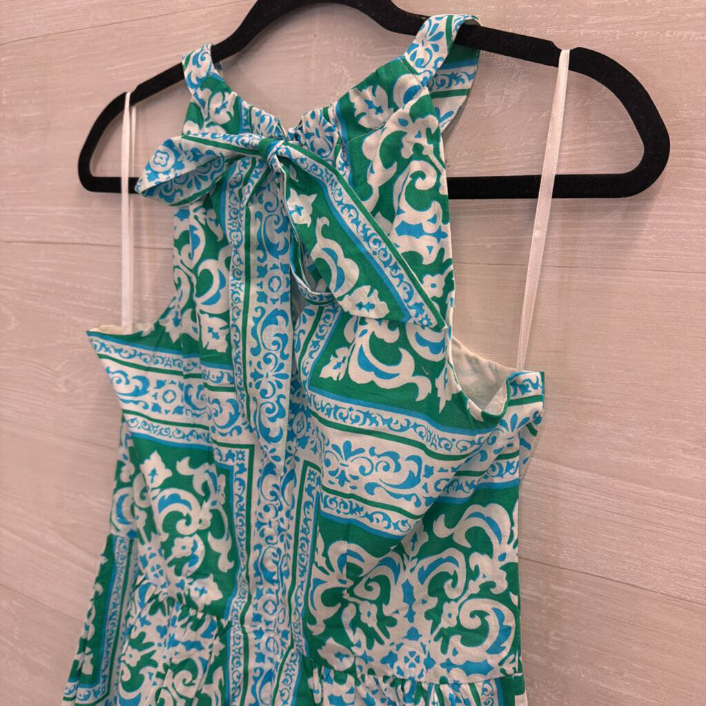 Talbots Green/ White Print High Neck Maxi Dress 2