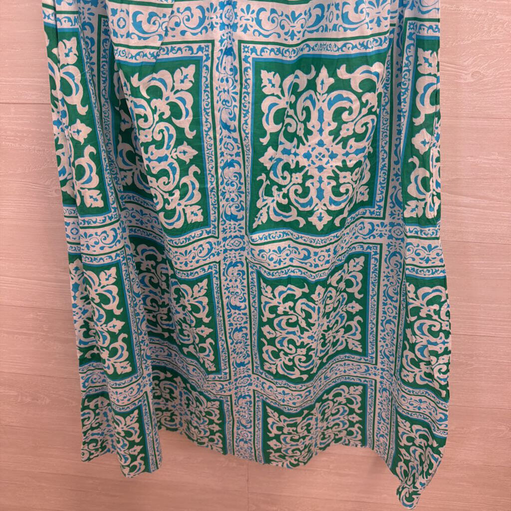 Talbots Green/ White Print High Neck Maxi Dress 2