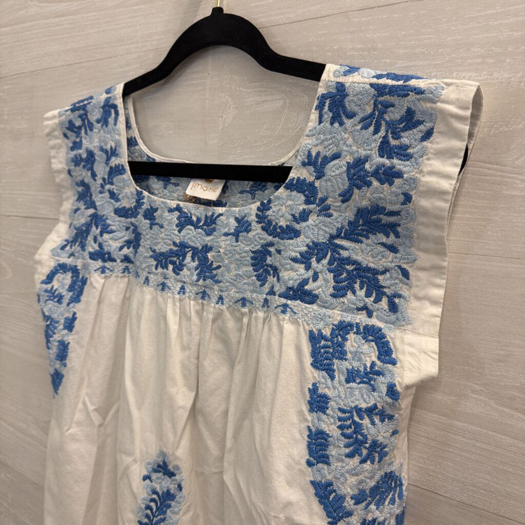 J Marie White/ Blue Embroidered Boxy Top Small