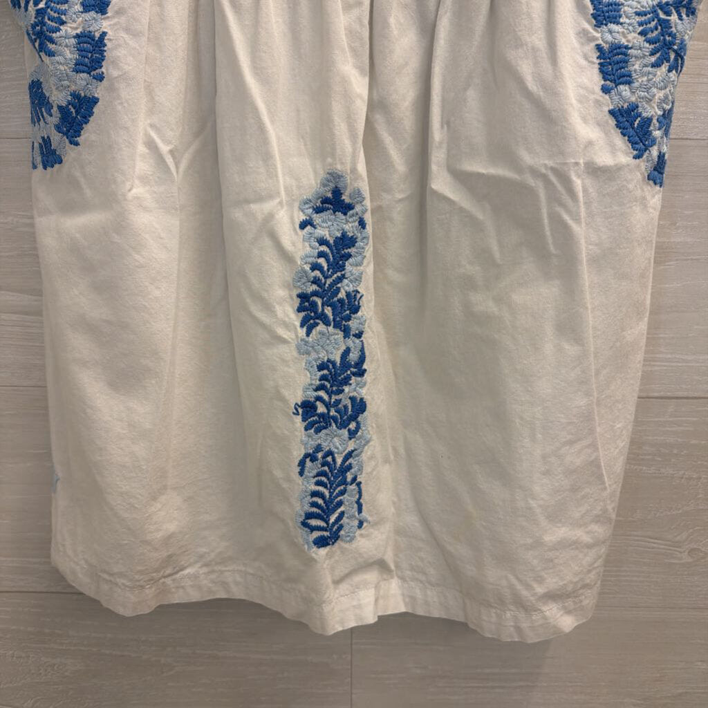 J Marie White/ Blue Embroidered Boxy Top Small