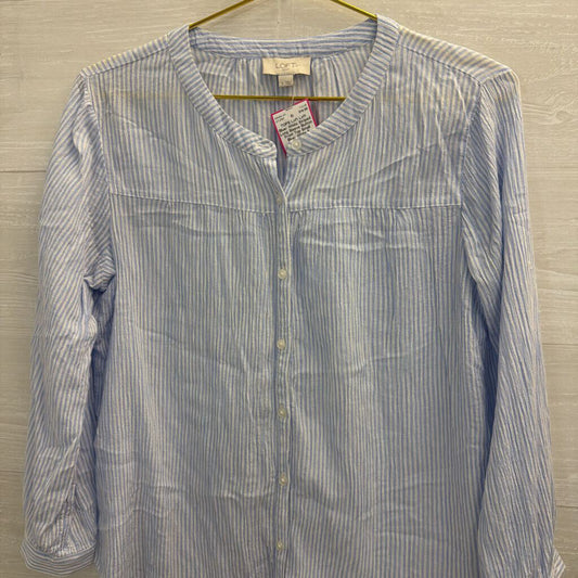 Loft Blue/ White Striped Long Sleeve Button Front Top Small
