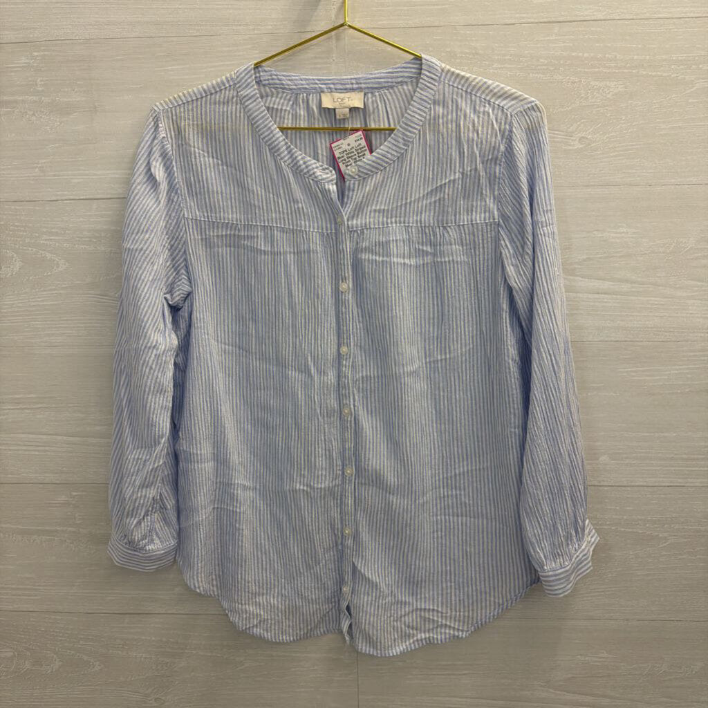 Loft Blue/ White Striped Long Sleeve Button Front Top Small