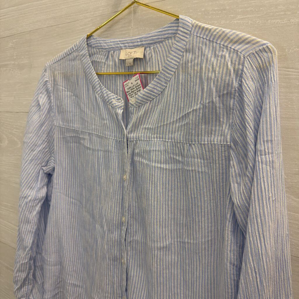 Loft Blue/ White Striped Long Sleeve Button Front Top Small