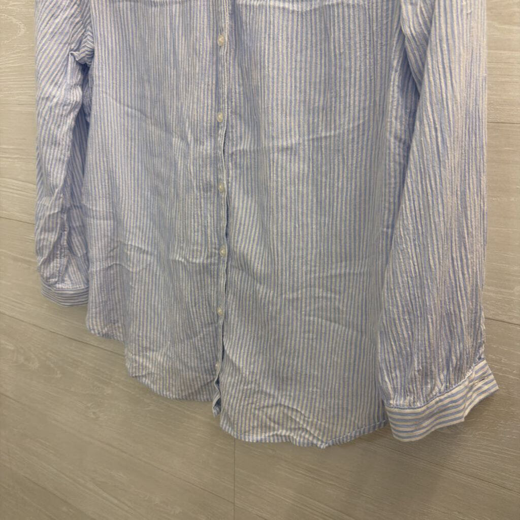 Loft Blue/ White Striped Long Sleeve Button Front Top Small