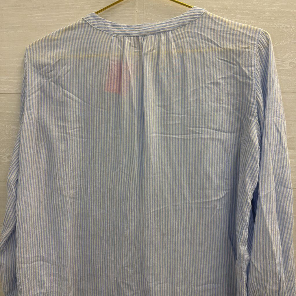 Loft Blue/ White Striped Long Sleeve Button Front Top Small
