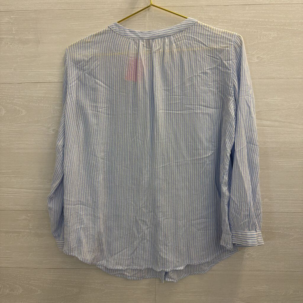Loft Blue/ White Striped Long Sleeve Button Front Top Small