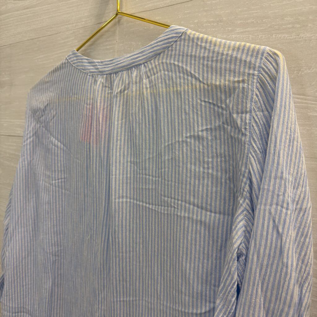 Loft Blue/ White Striped Long Sleeve Button Front Top Small