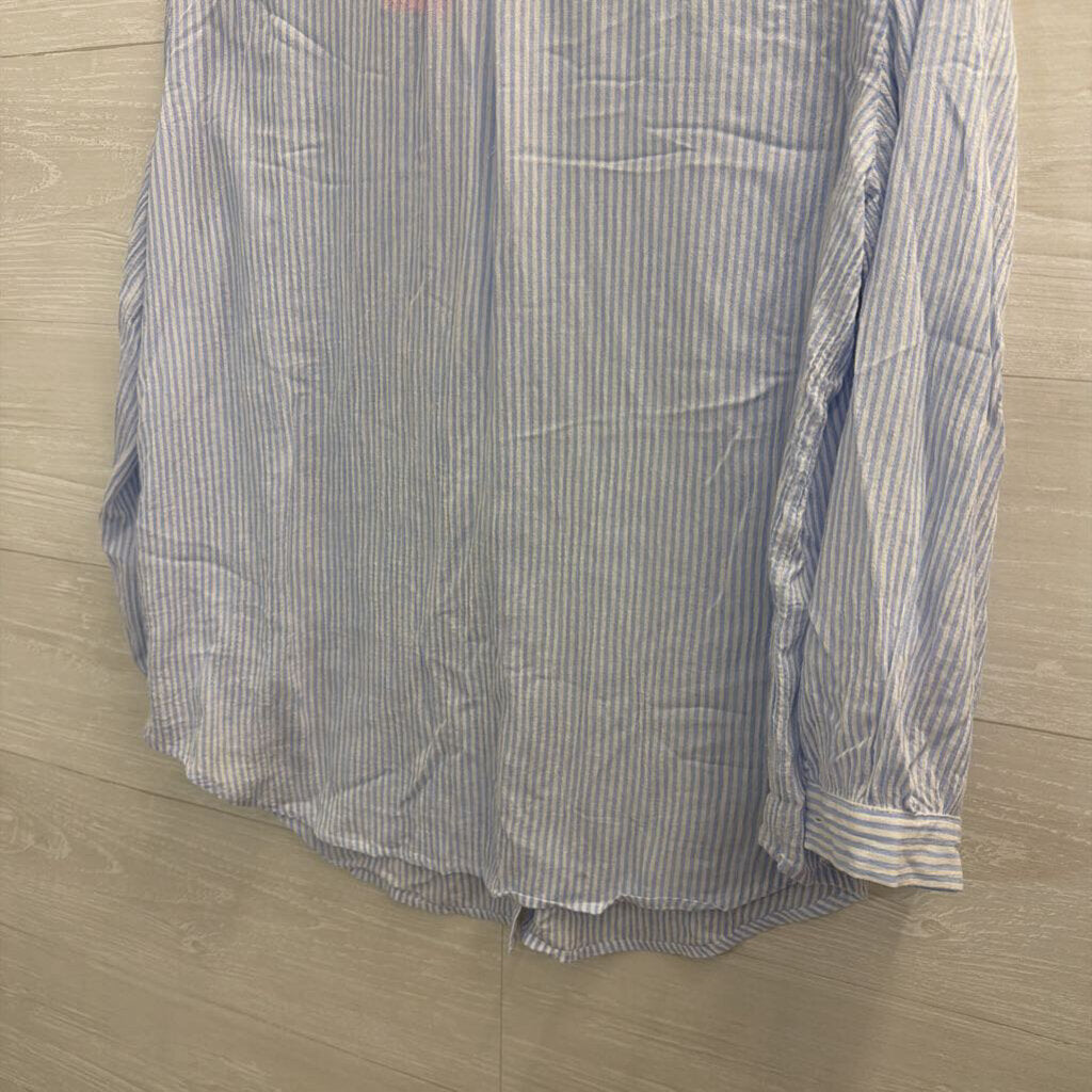 Loft Blue/ White Striped Long Sleeve Button Front Top Small
