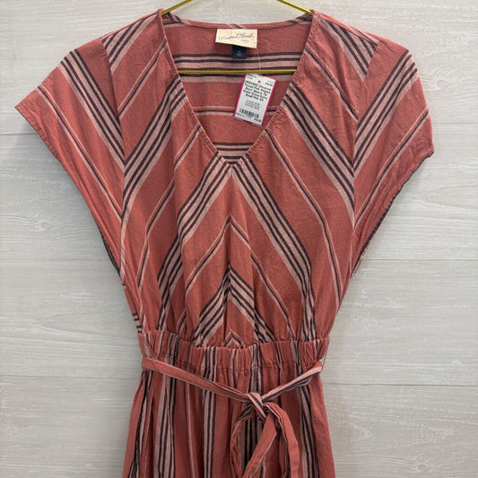 Pink Striped Short Sleeve Tie Waist Dress Extra Small