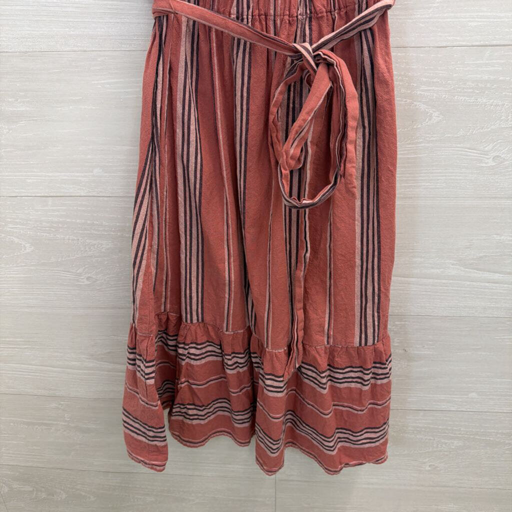 Pink Striped Short Sleeve Tie Waist Dress Extra Small