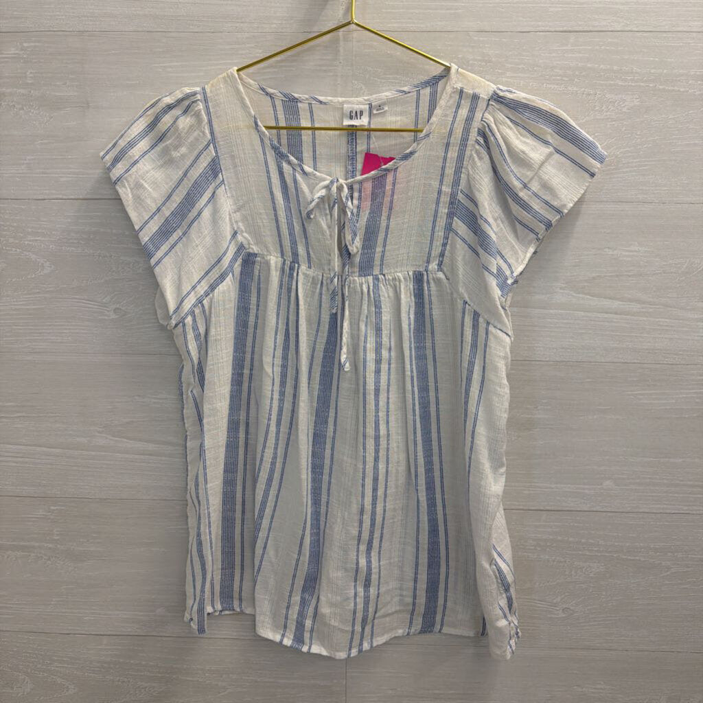Gap White/ Blue Striped Short Sleeve Top Small
