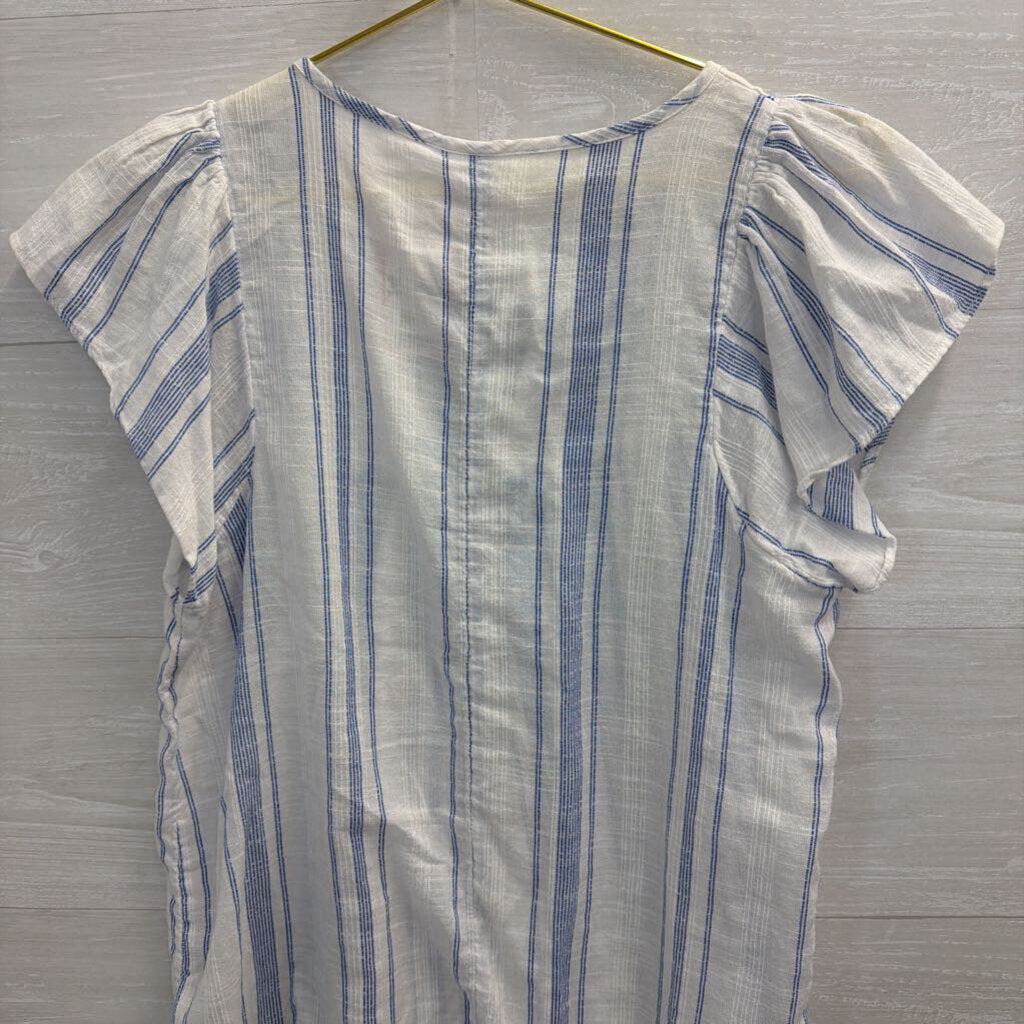 Gap White/ Blue Striped Short Sleeve Top Small