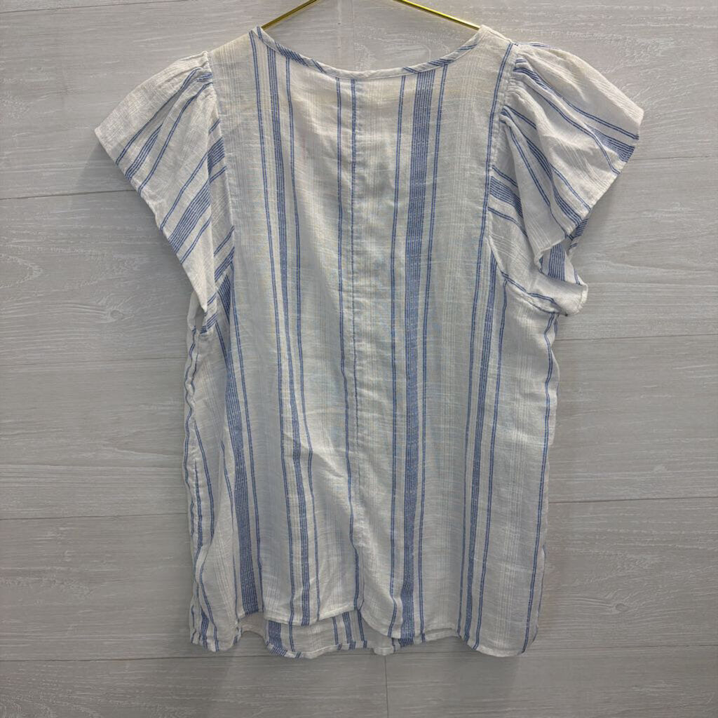 Gap White/ Blue Striped Short Sleeve Top Small