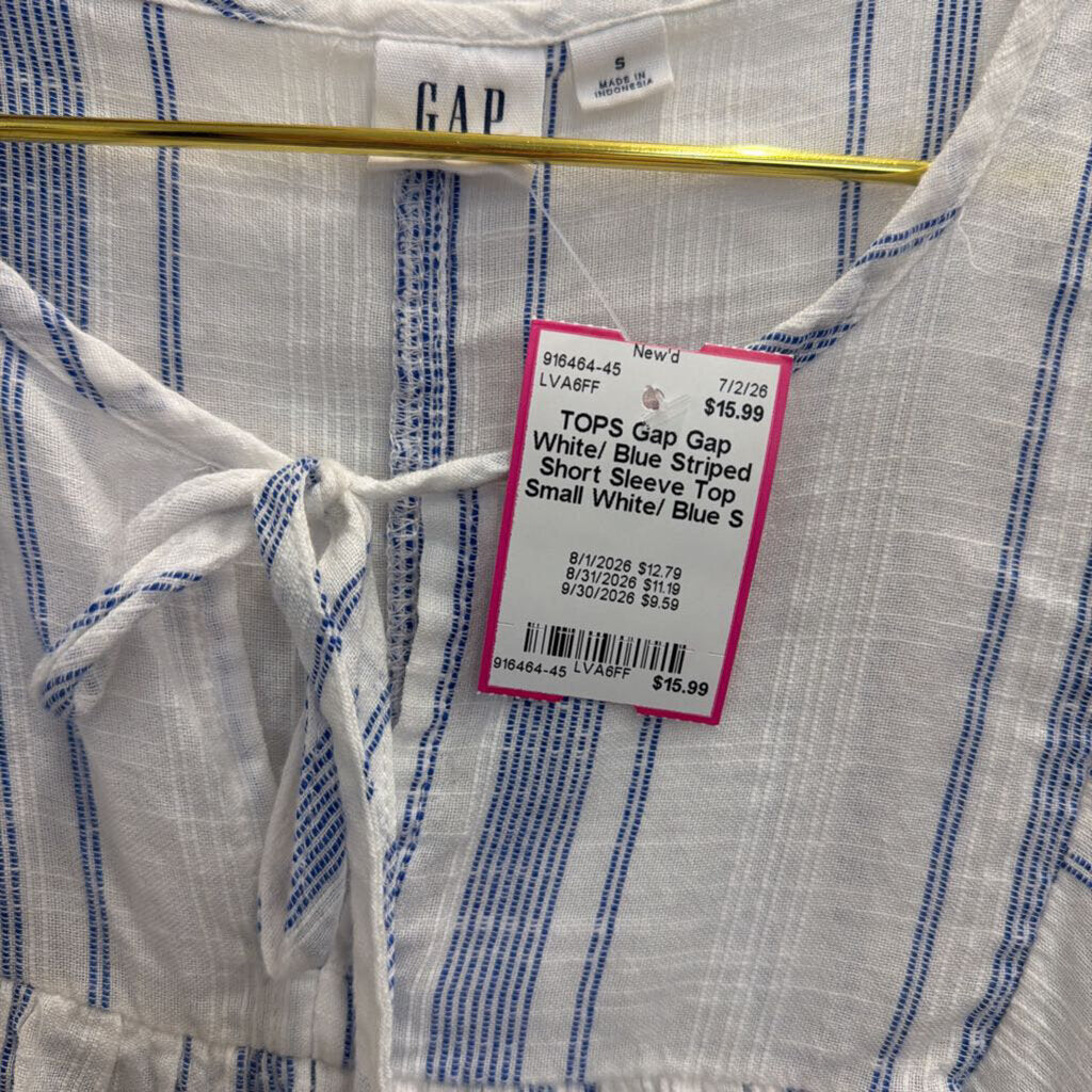 Gap White/ Blue Striped Short Sleeve Top Small