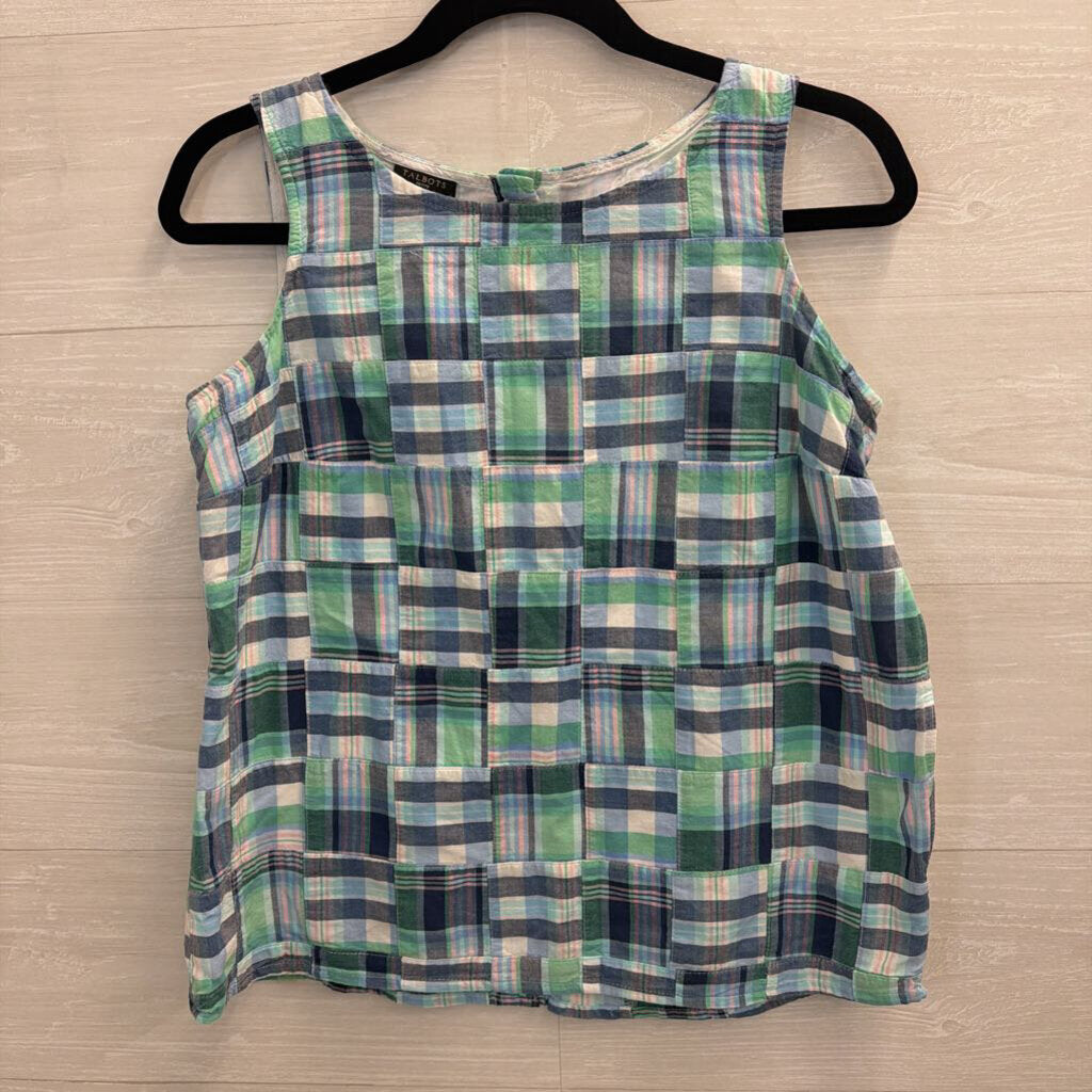 Talbots Blue/ Green Plaid Tank Top Small Petite