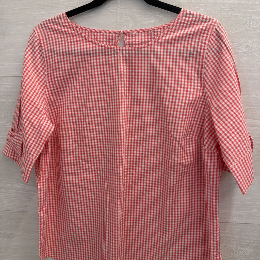 Red/ White Gingham Short Sleeve Top Medium