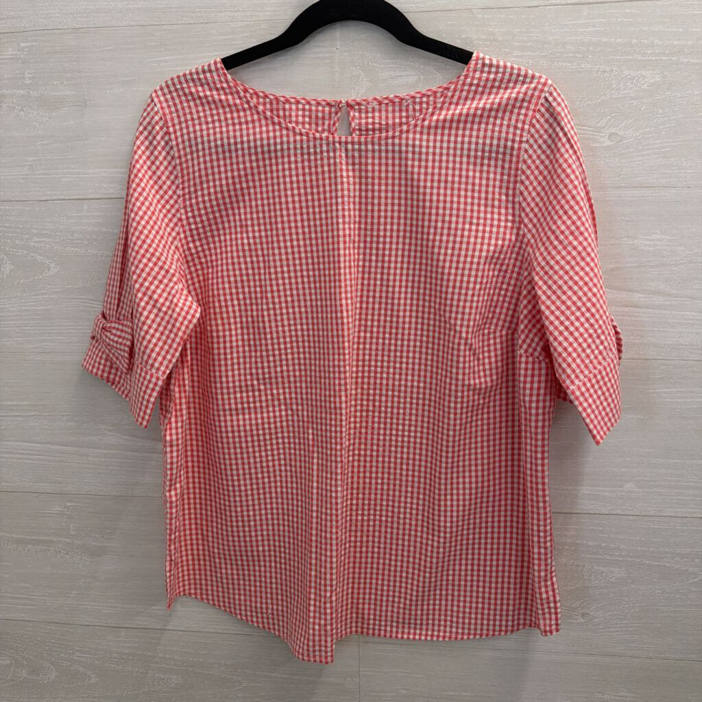 Red/ White Gingham Short Sleeve Top Medium
