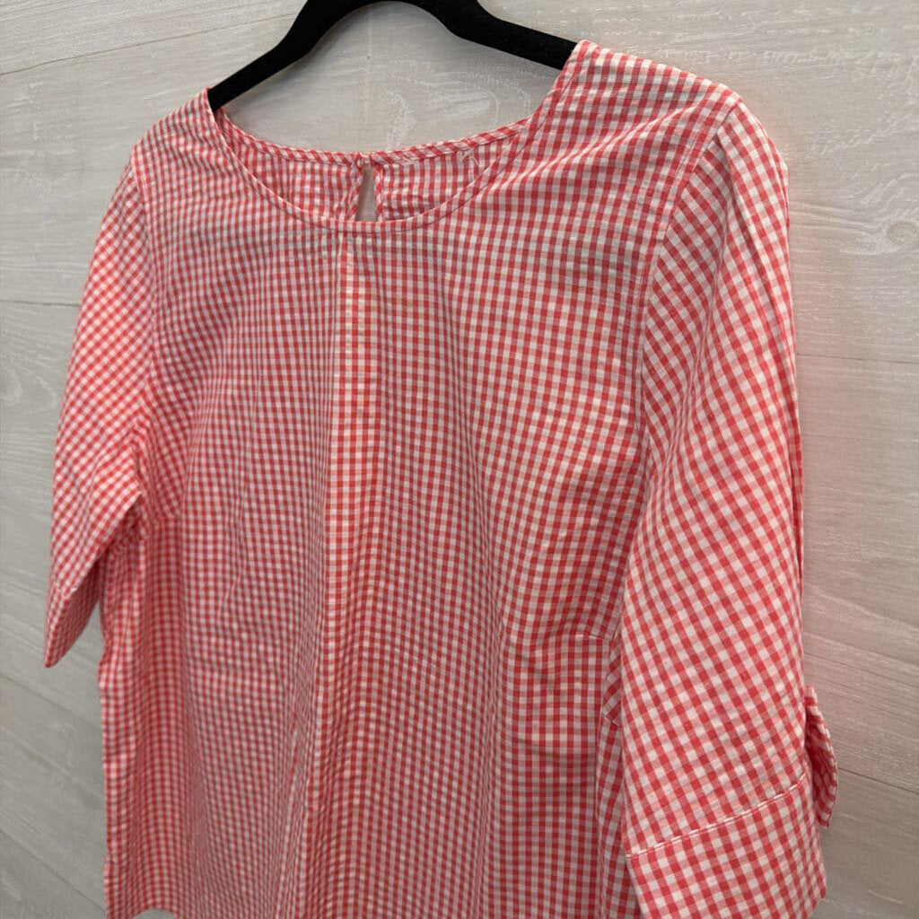 Red/ White Gingham Short Sleeve Top Medium