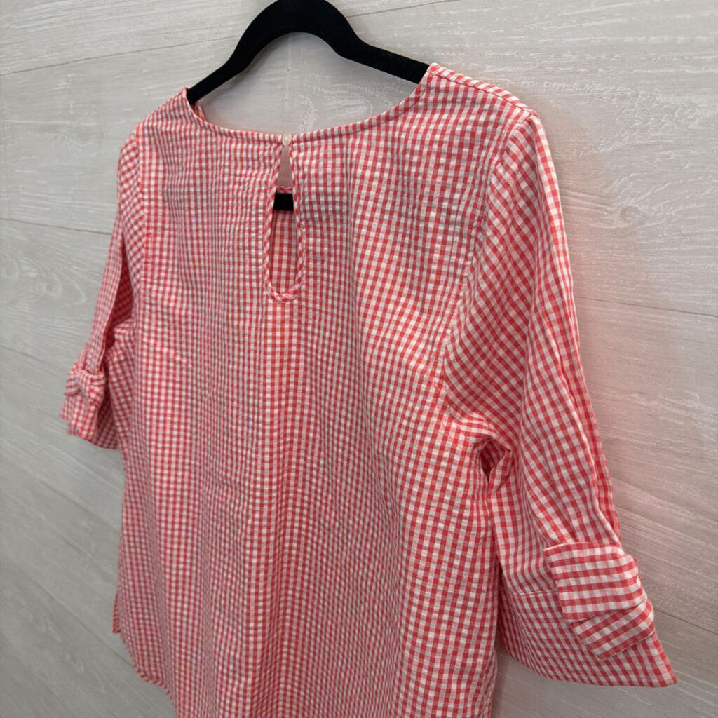 Red/ White Gingham Short Sleeve Top Medium