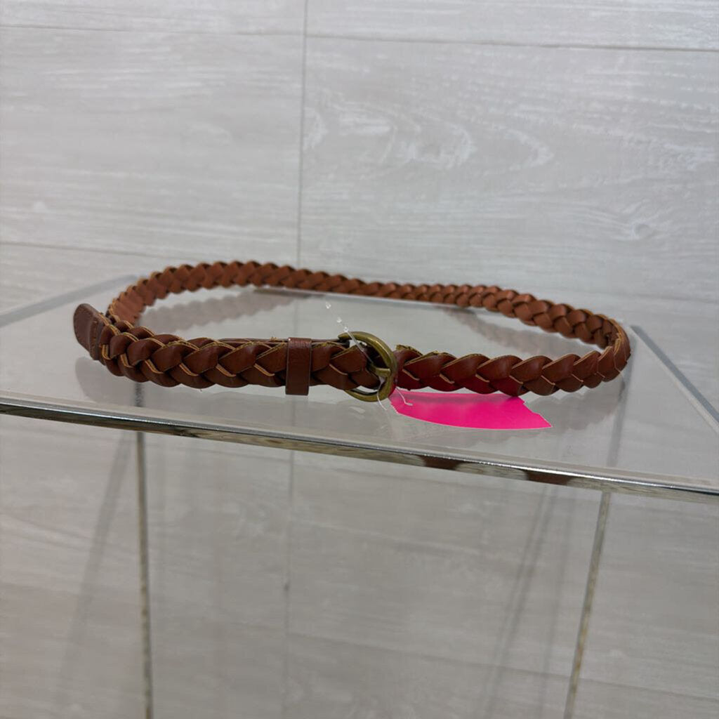 Thin Brown Braided Leather Belt Small