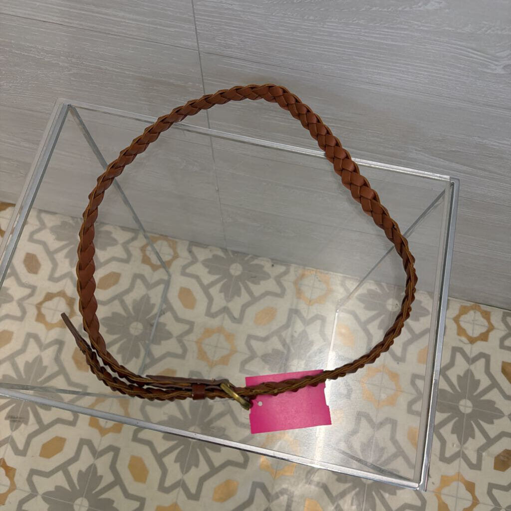 Thin Brown Braided Leather Belt Small