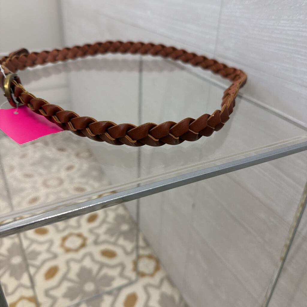Thin Brown Braided Leather Belt Small