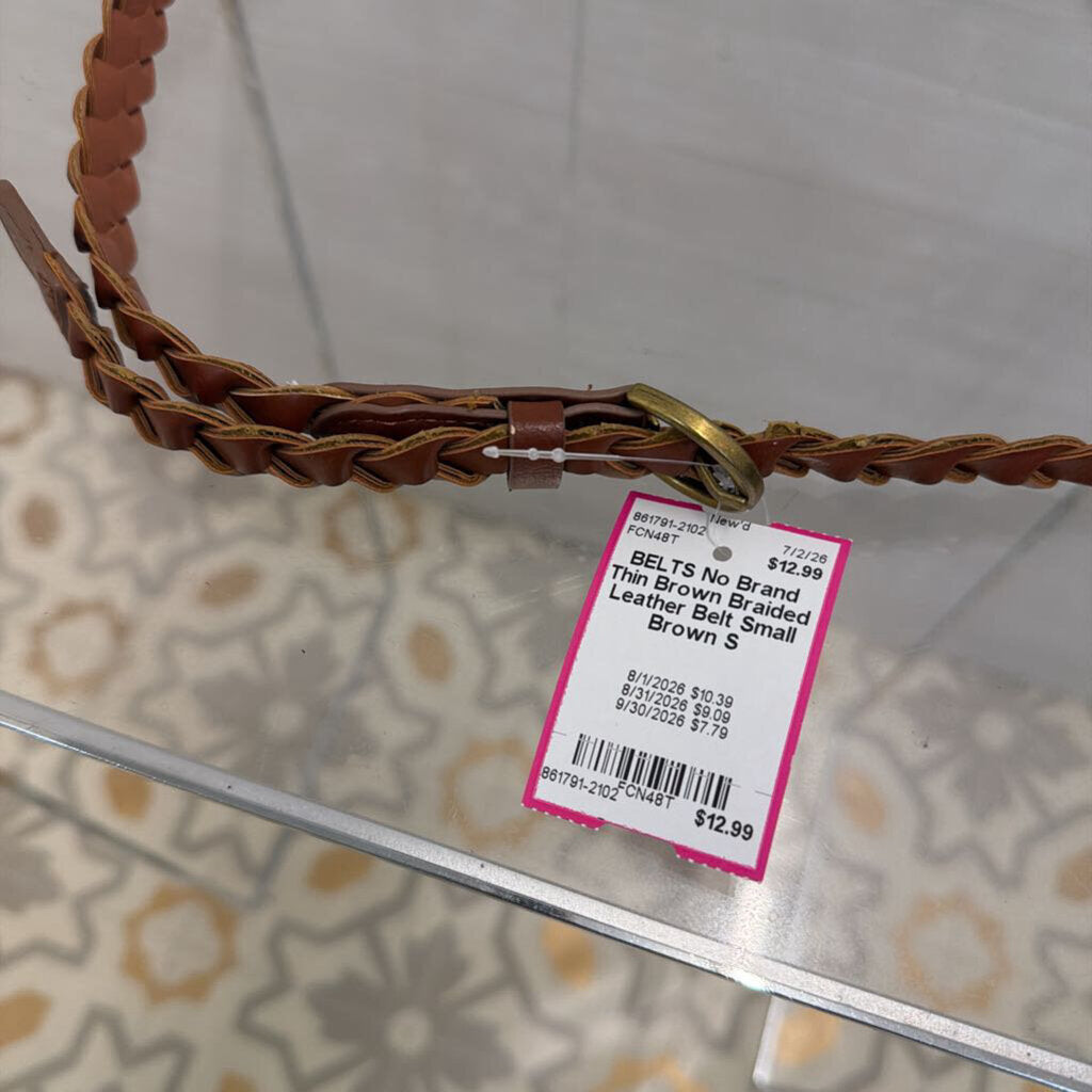 Thin Brown Braided Leather Belt Small