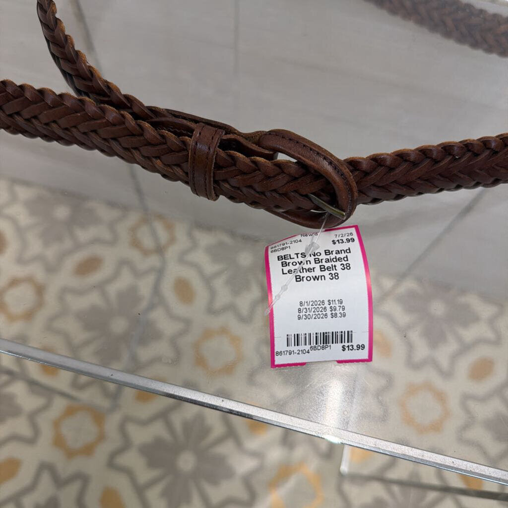 Brown Braided Leather Belt 38