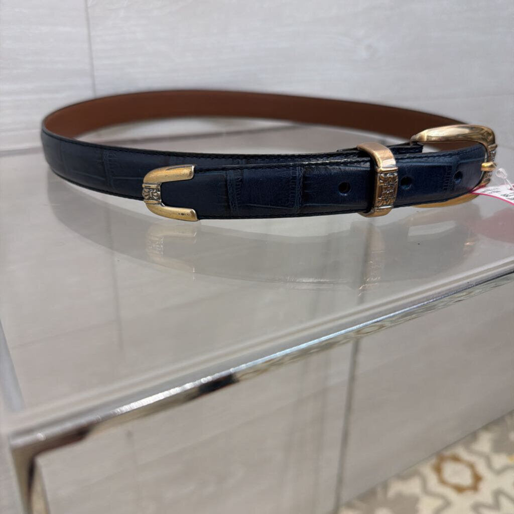 Navy/ Silver Detail Leather Belt Small