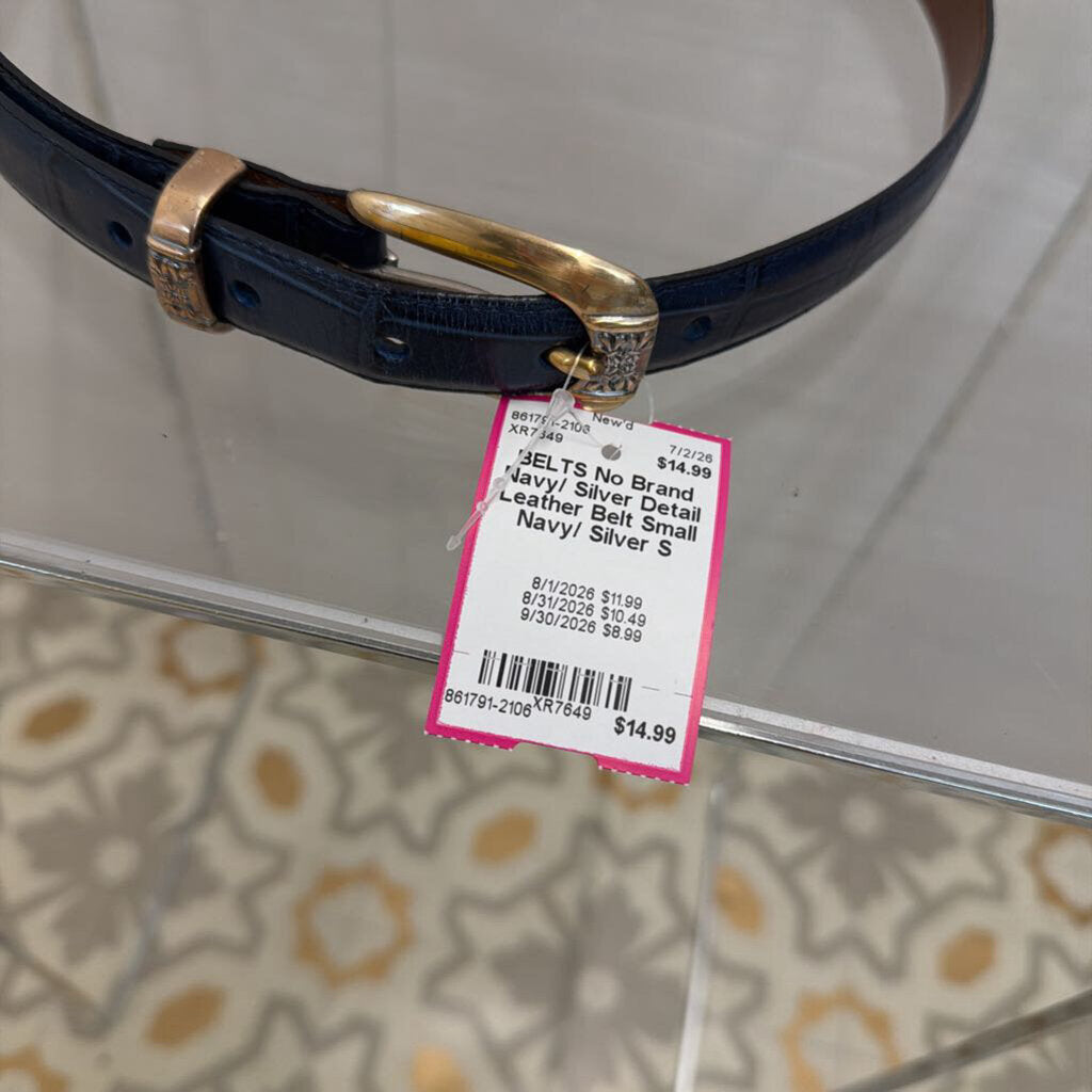 Navy/ Silver Detail Leather Belt Small
