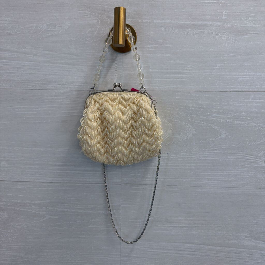 Cream Beaded Small Kiss Lock Purse