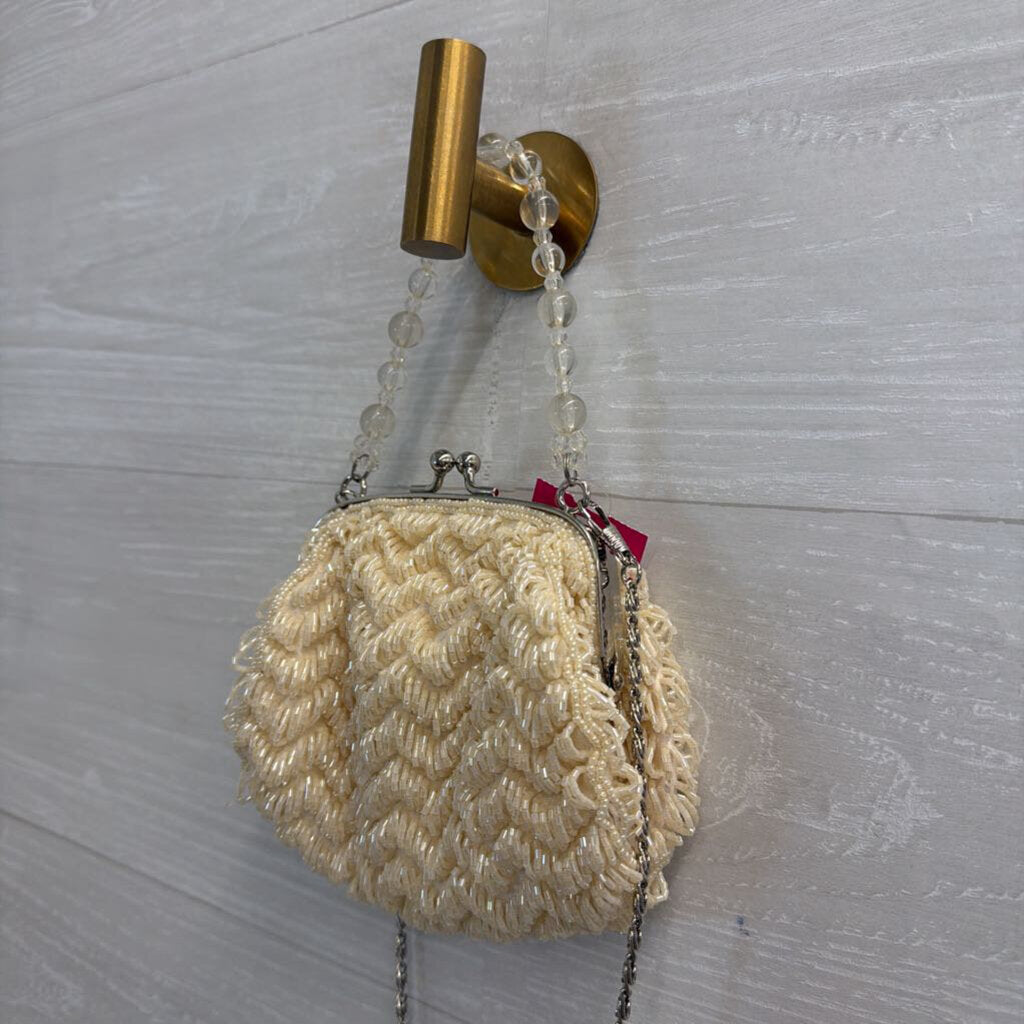Cream Beaded Small Kiss Lock Purse