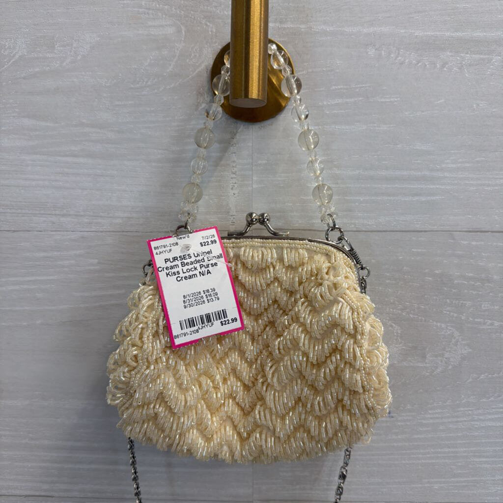 Cream Beaded Small Kiss Lock Purse