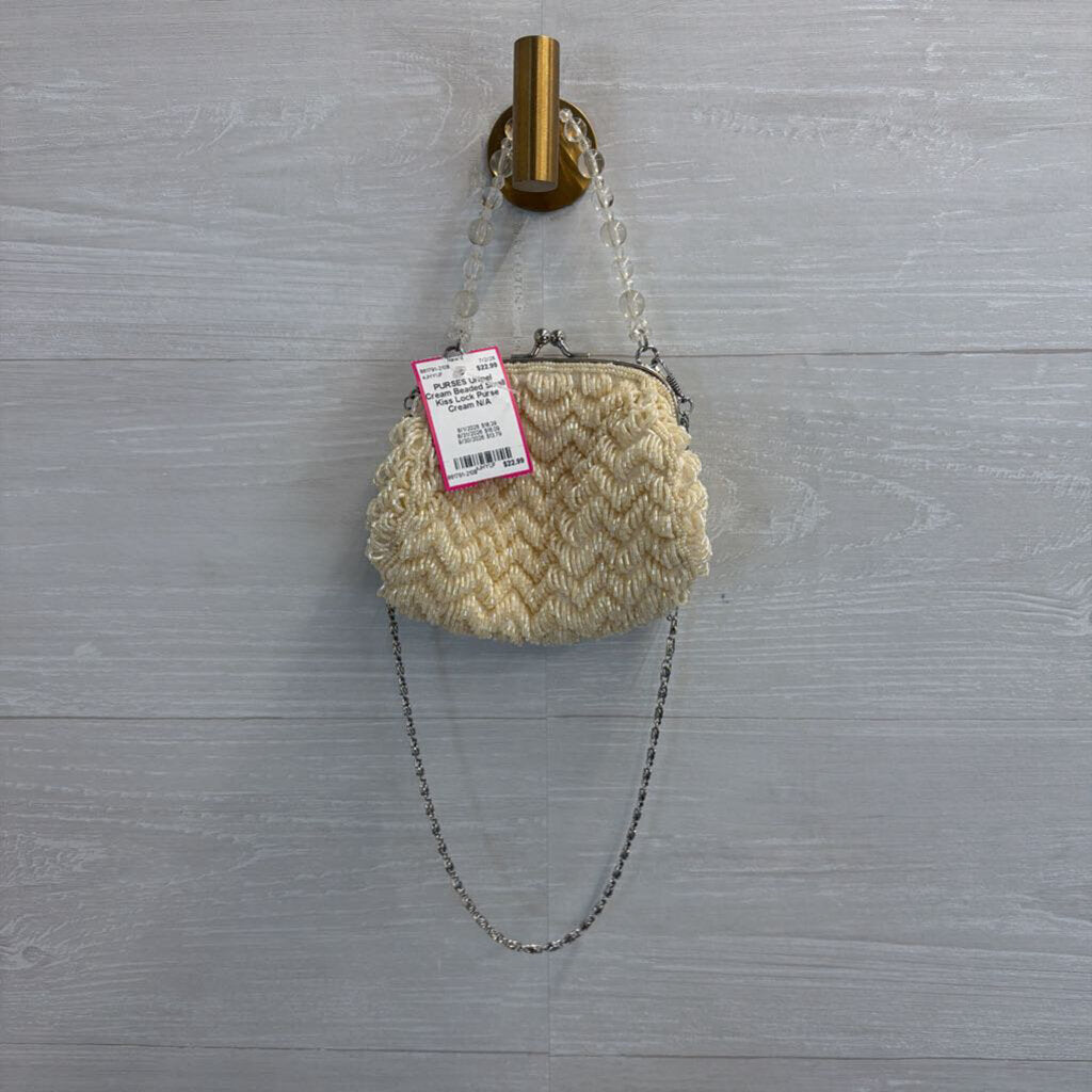 Cream Beaded Small Kiss Lock Purse