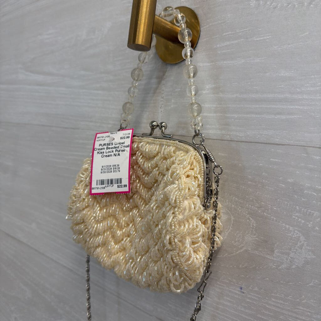 Cream Beaded Small Kiss Lock Purse