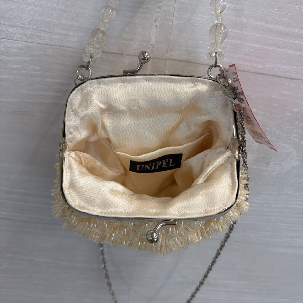 Cream Beaded Small Kiss Lock Purse