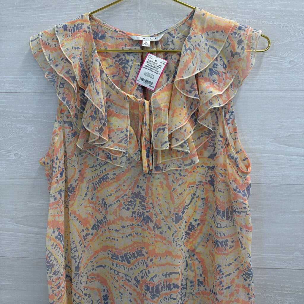 Cabi White/ Multi Print Ruffle Detail Sleeveless Top Large