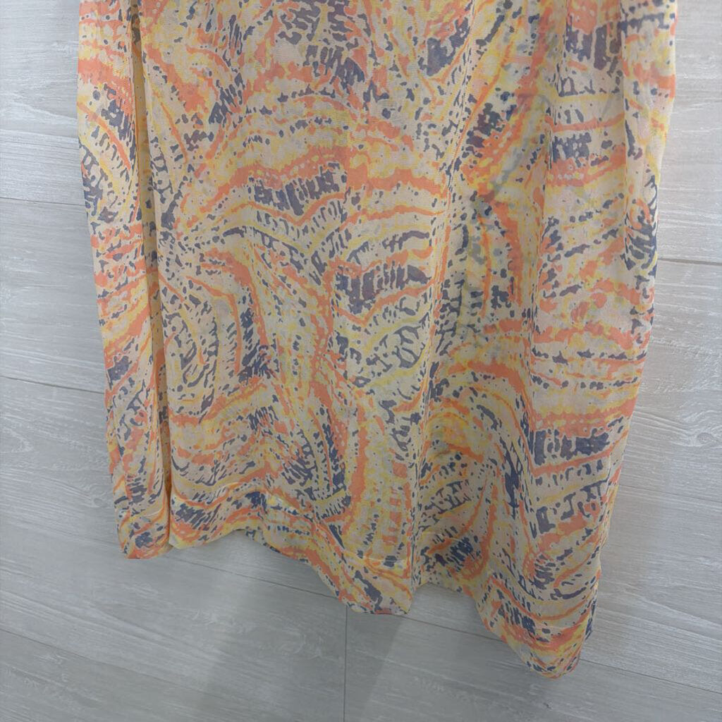 Cabi White/ Multi Print Ruffle Detail Sleeveless Top Large