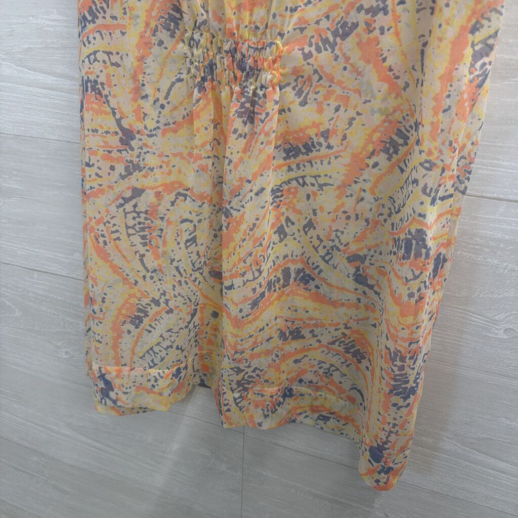 Cabi White/ Multi Print Ruffle Detail Sleeveless Top Large