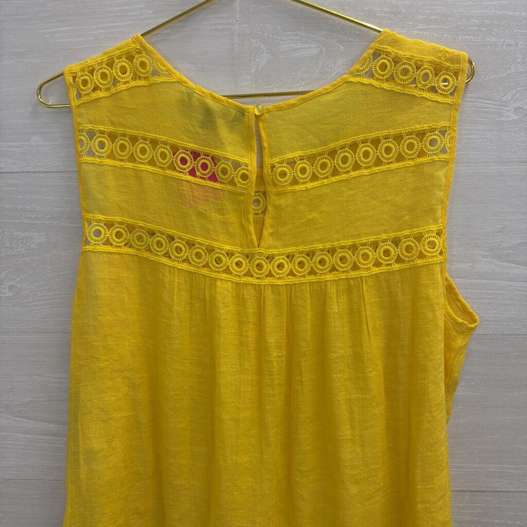 Zac and Rachel Yellow Embroidered Sleeveless Top Large