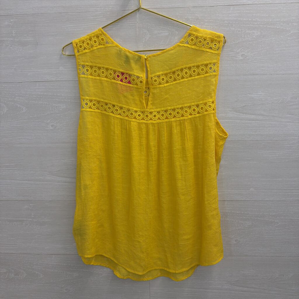 Zac and Rachel Yellow Embroidered Sleeveless Top Large
